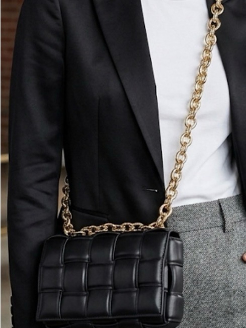 Black Quilted Pleather Chain Shoulder Bag